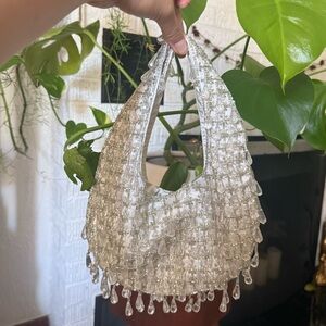 Lulu's Crystal Embellished White Clutch